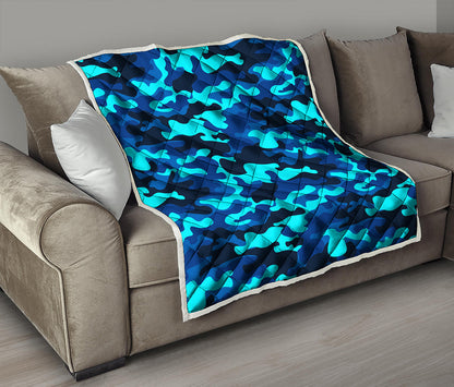 Blue And Black Camouflage Print Quilt