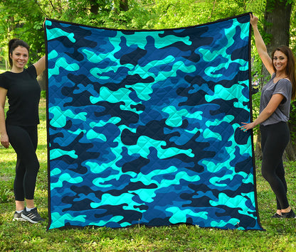 Blue And Black Camouflage Print Quilt