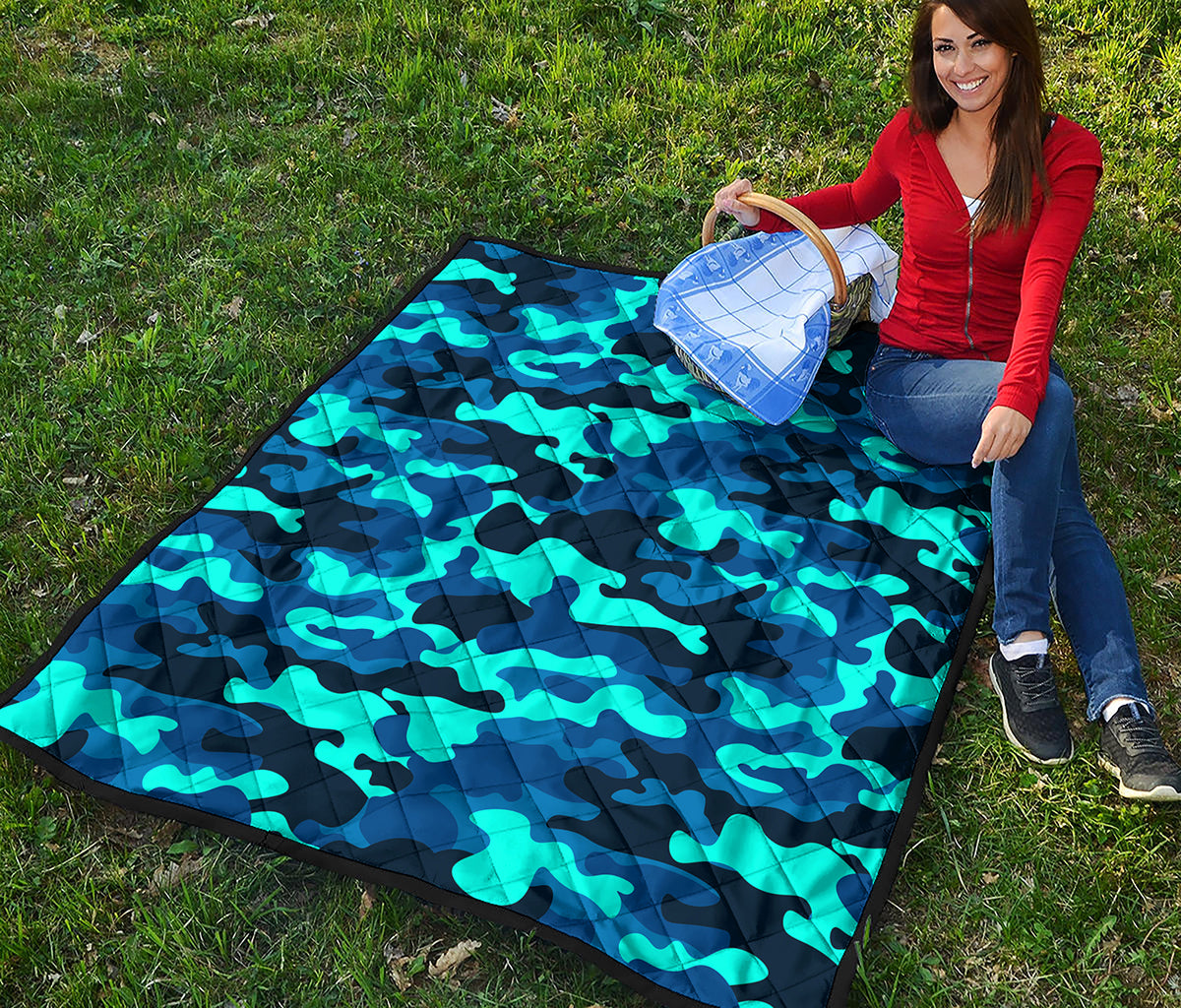 Blue And Black Camouflage Print Quilt