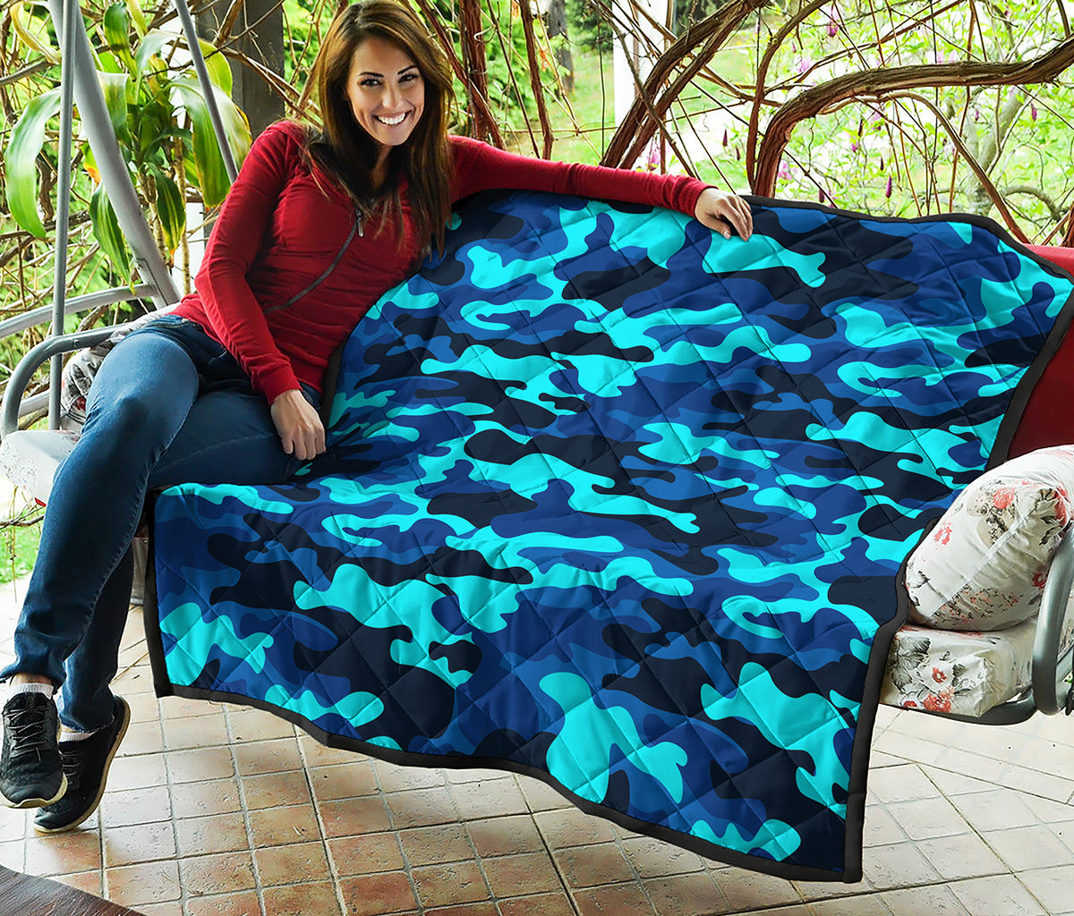Blue And Black Camouflage Print Quilt