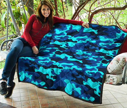 Blue And Black Camouflage Print Quilt