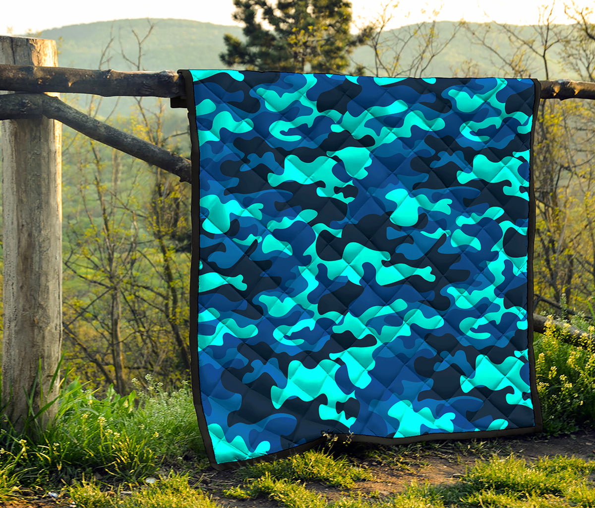 Blue And Black Camouflage Print Quilt