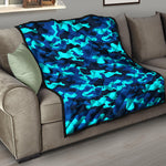 Blue And Black Camouflage Print Quilt