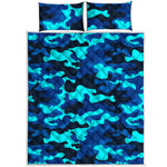 Blue And Black Camouflage Print Quilt Bed Set