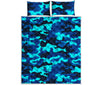 Blue And Black Camouflage Print Quilt Bed Set