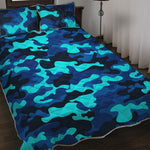 Blue And Black Camouflage Print Quilt Bed Set