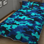 Blue And Black Camouflage Print Quilt Bed Set