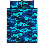 Blue And Black Camouflage Print Quilt Bed Set