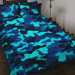 Blue And Black Camouflage Print Quilt Bed Set