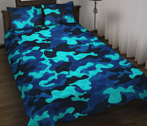 Blue And Black Camouflage Print Quilt Bed Set