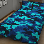 Blue And Black Camouflage Print Quilt Bed Set