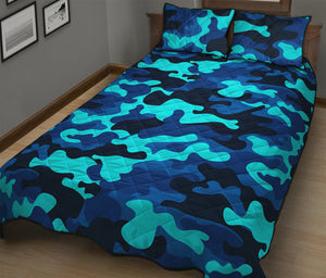 Blue And Black Camouflage Print Quilt Bed Set