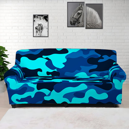 Blue And Black Camouflage Print Sofa Cover