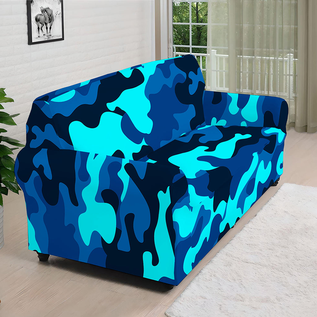 Blue And Black Camouflage Print Sofa Cover