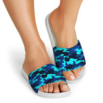 Blue And Black Camouflage Print White Slide Sandals