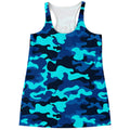 Blue And Black Camouflage Print Women's Racerback Tank Top