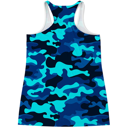 Blue And Black Camouflage Print Women's Racerback Tank Top