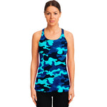 Blue And Black Camouflage Print Women's Racerback Tank Top