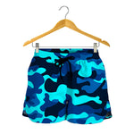 Blue And Black Camouflage Print Women's Shorts
