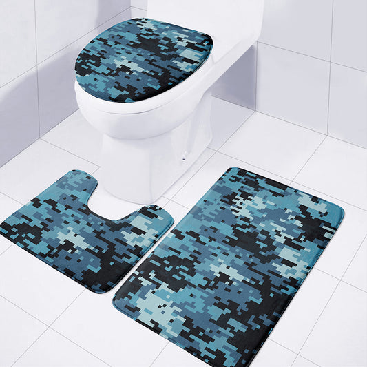 Blue And Black Digital Camo Print 3 Piece Bath Mat Set