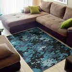 Blue And Black Digital Camo Print Area Rug