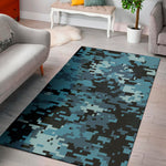 Blue And Black Digital Camo Print Area Rug