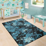 Blue And Black Digital Camo Print Area Rug