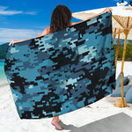 Blue And Black Digital Camo Print Beach Sarong Wrap