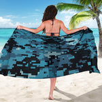 Blue And Black Digital Camo Print Beach Sarong Wrap