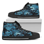 Blue And Black Digital Camo Print Black High Top Shoes