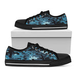 Blue And Black Digital Camo Print Black Low Top Shoes