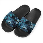 Blue And Black Digital Camo Print Black Slide Sandals