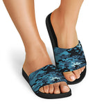 Blue And Black Digital Camo Print Black Slide Sandals
