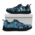 Blue And Black Digital Camo Print Black Sneakers
