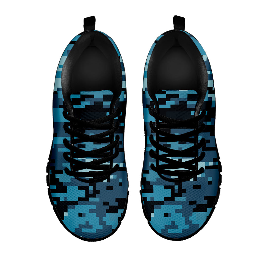 Blue And Black Digital Camo Print Black Sneakers