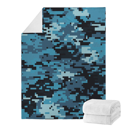 Blue And Black Digital Camo Print Blanket