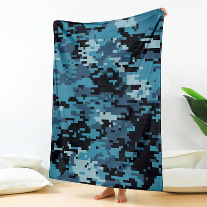 Blue And Black Digital Camo Print Blanket
