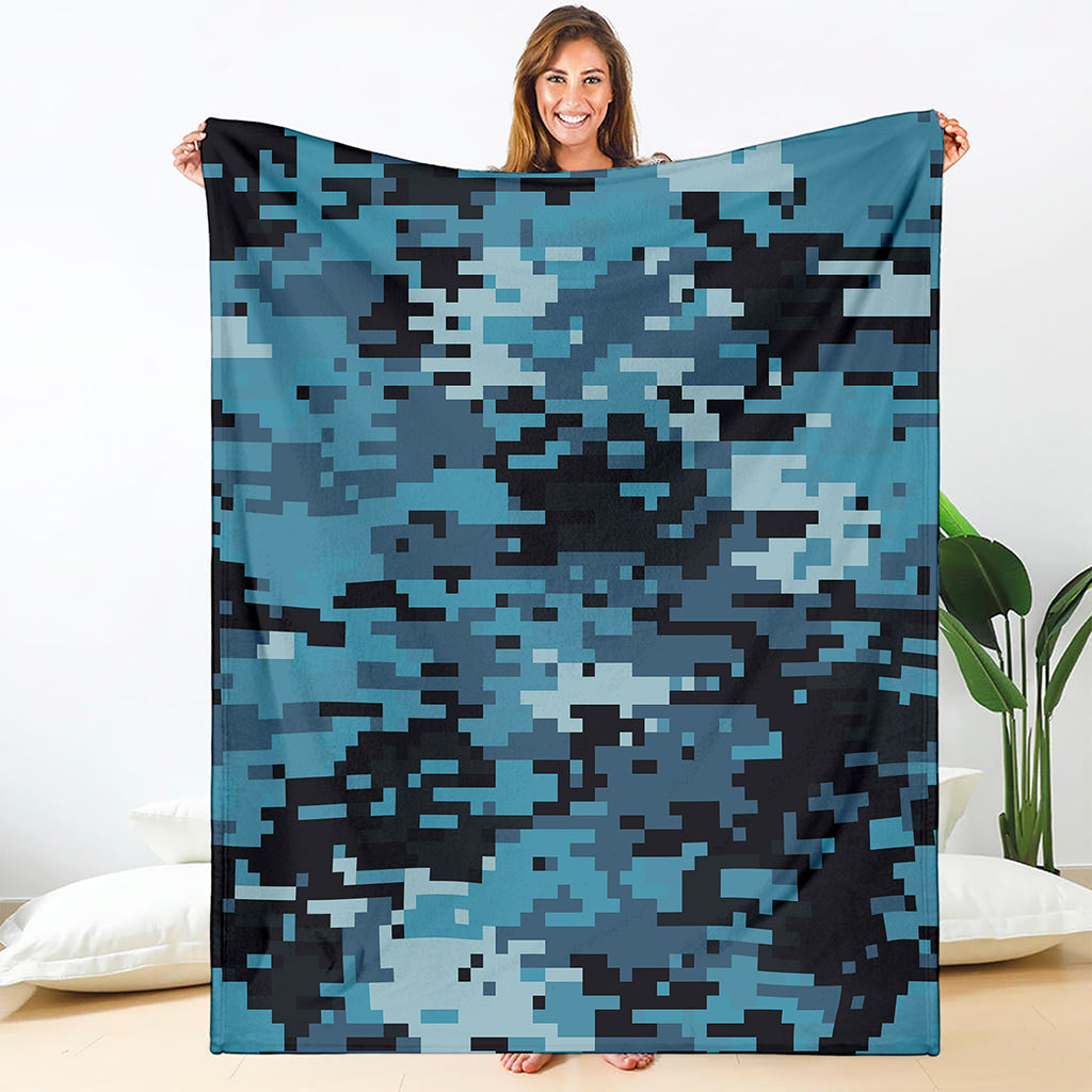 Blue And Black Digital Camo Print Blanket