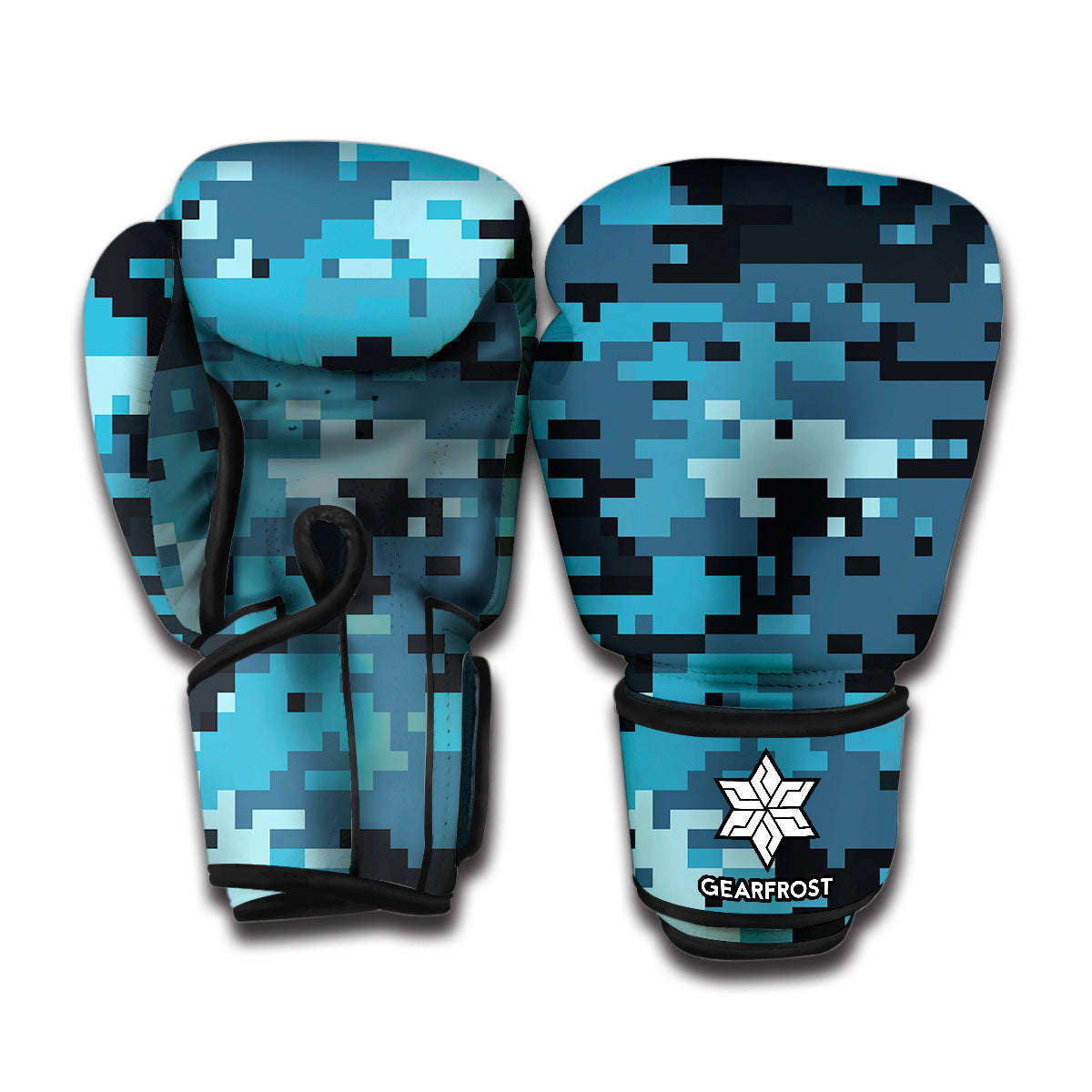 Blue And Black Digital Camo Print Boxing Gloves