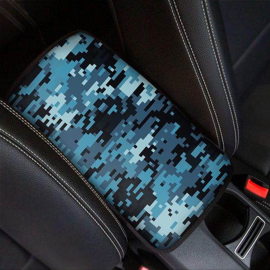 Blue And Black Digital Camo Print Car Center Console Cover