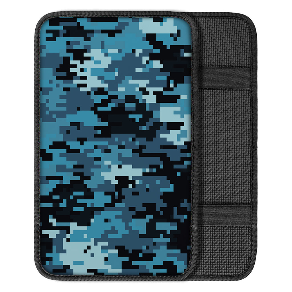 Blue And Black Digital Camo Print Car Center Console Cover