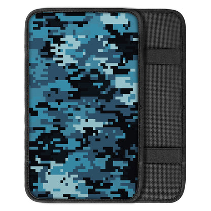 Blue And Black Digital Camo Print Car Center Console Cover