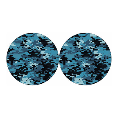 Blue And Black Digital Camo Print Car Coasters