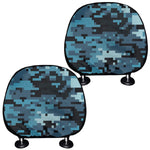 Blue And Black Digital Camo Print Car Headrest Covers