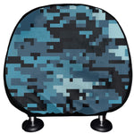 Blue And Black Digital Camo Print Car Headrest Covers