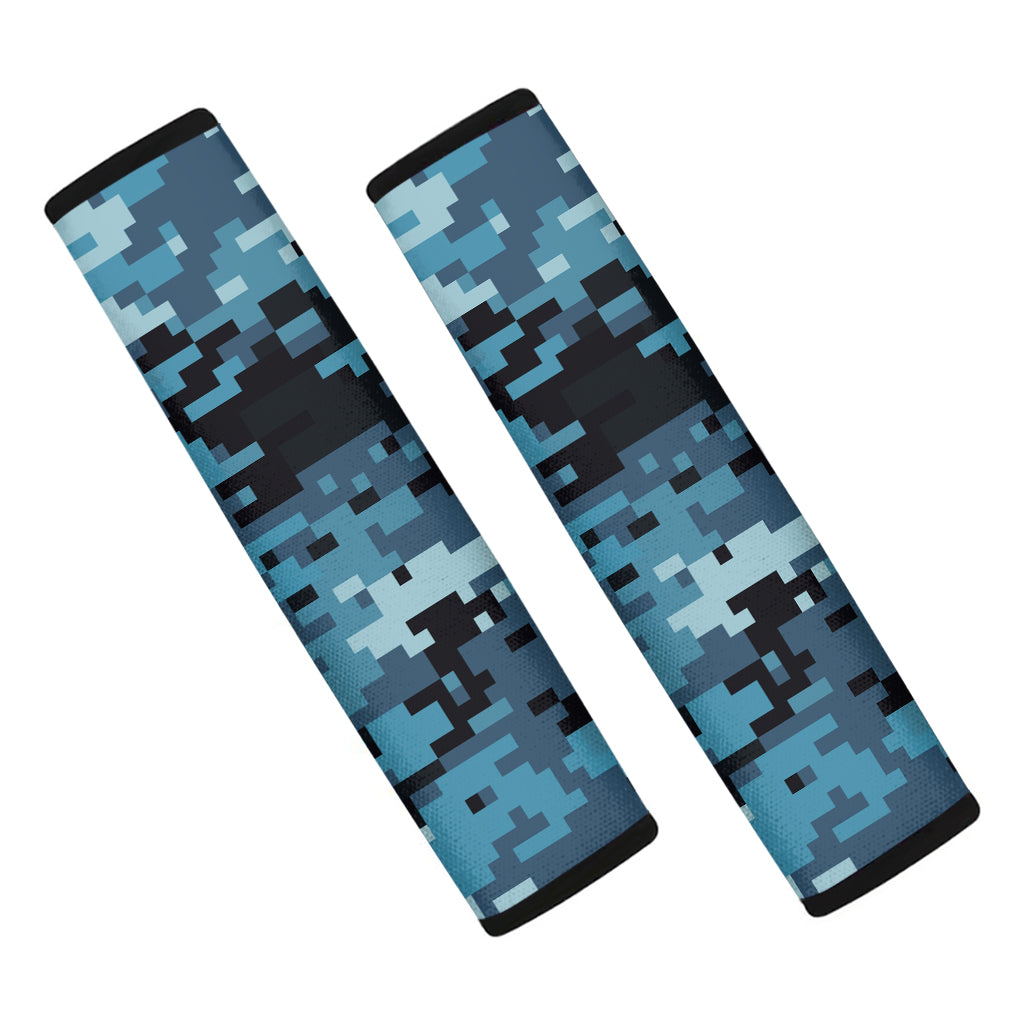 Blue And Black Digital Camo Print Car Seat Belt Covers