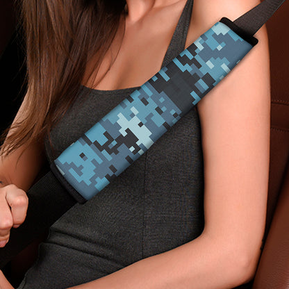 Blue And Black Digital Camo Print Car Seat Belt Covers