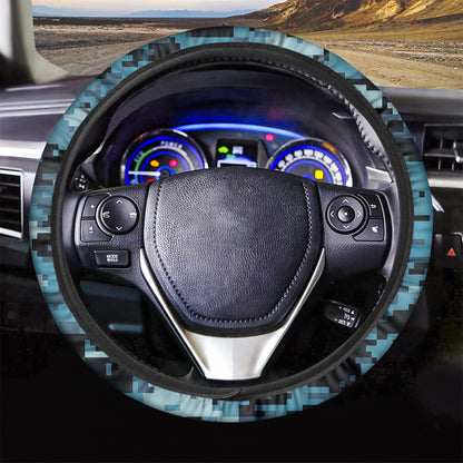Blue And Black Digital Camo Print Car Steering Wheel Cover