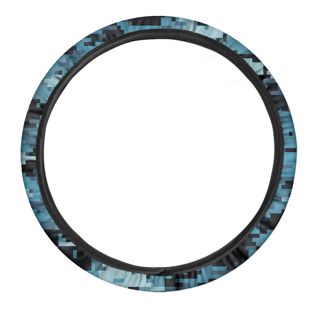 Blue And Black Digital Camo Print Car Steering Wheel Cover