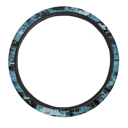 Blue And Black Digital Camo Print Car Steering Wheel Cover